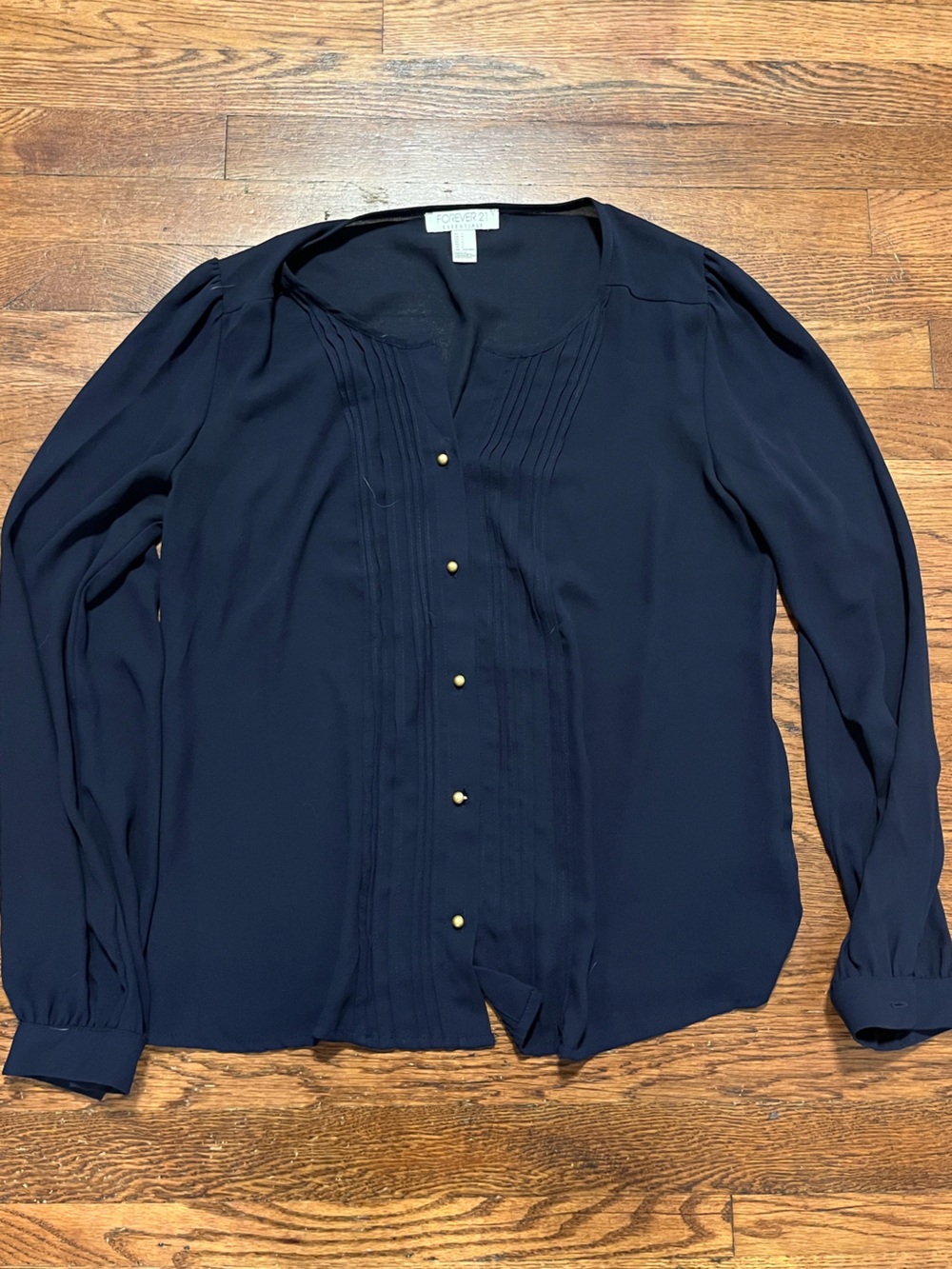 Forever 21 Navy Essentials Crewneck Top with Label Detail
